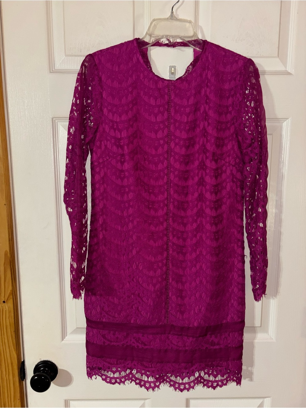 Adelyn Rae Fuchsia Lace Long Sleeve Shift Dress